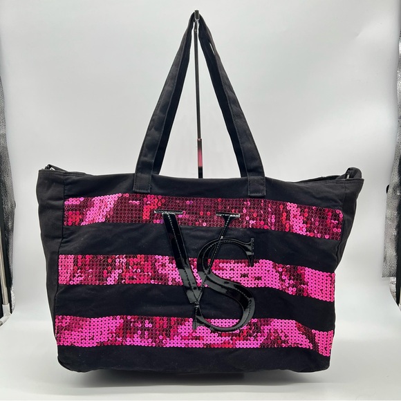 Victoria's Secret Black Tote with Pink Sequins - Picture 1 of 11
